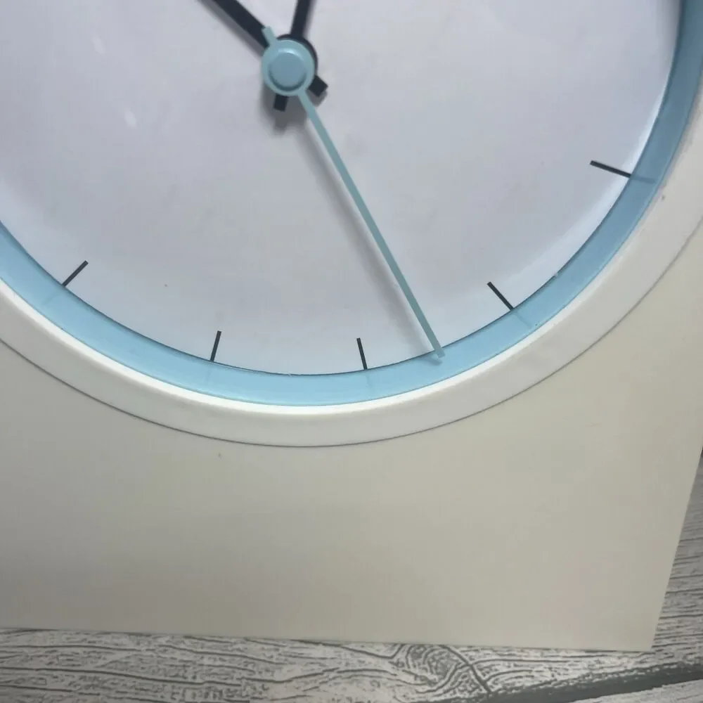 Vintage Ikea Poffare Wall Clock White Metal Teal Desk Clock Modern Art Design